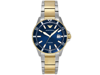Emporio Armani World Explorer Three-Hand Blue Dial Stainless Steel Two Tone Watch