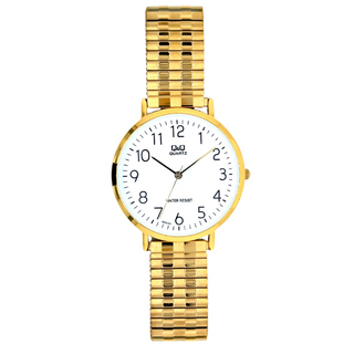Q&Q Small White Face Watch With Gold Expandable Strap