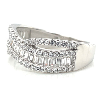 Sterling Silver Twisted CZ Baguette Ring