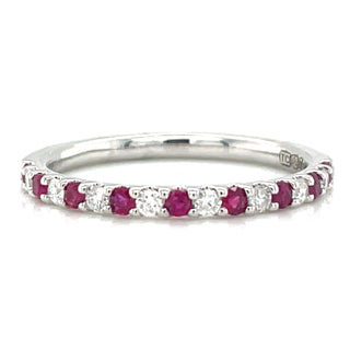 9ct White Gold Earth Grown Ruby and Diamond Castle Set Band