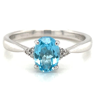 9ct White Gold Earth Grown Oval Blue Topaz and Diamond Ring