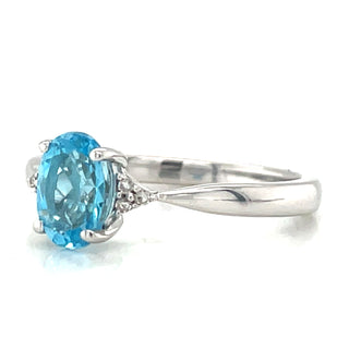 9ct White Gold Earth Grown Oval Blue Topaz and Diamond Ring