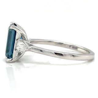 9ct White Gold Earth Grown London Blue Topaz and Diamond Ring