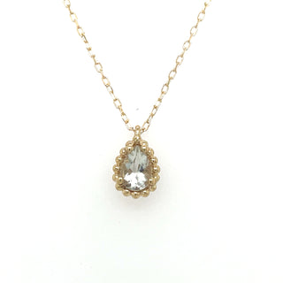 9ct Yellow Gold Pear Cut Green Amethyst Necklace with Dotted Edge