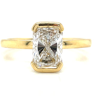 Athena - 18ct Yellow Gold Half Rubover Laboratory Grown Radiant Cut Diamond Solitaire Ring