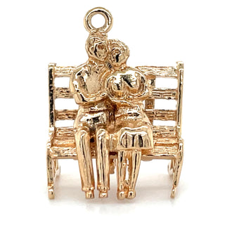 Vintage 9ct Yellow Gold Couple On A Love Bench