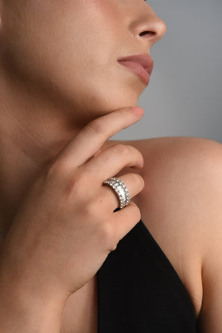 Platinum Laboratory Grown Round And Baguette Graduated Diamond Ring