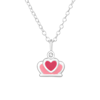Children’s Sterling Silver Pink Crown with Heart detail Necklace.