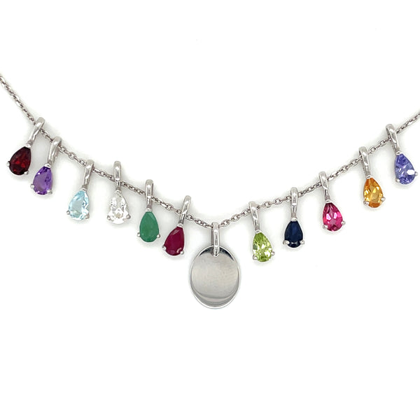 9ct White Gold Pear Birthstone Gemstone Charm