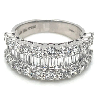 Platinum Laboratory Grown Round And Baguette Graduated Diamond Ring