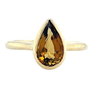 Tadgh Óg 18ct Yellow Gold Earth Grown 1.70ct Pear Cut Brazil Orange Tourmaline Ring