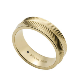 Fossil Ladies Harlow Linear Texture Gold-Tone Stainless Steel Band Ring