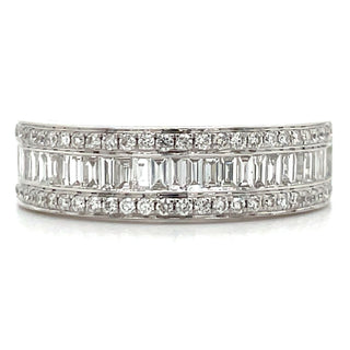 18ct White Gold Baguette & Round Diamond Band
