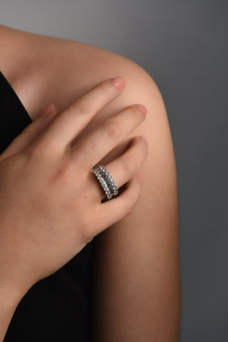 Platinum Laboratory Grown Round And Baguette Graduated Diamond Ring