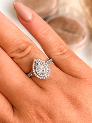 Beth - Platinum Double Halo Pear Earth Grown Diamond Engagement Ring