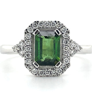 18ct White Gold Earth Grown Green Tourmaline And Laboratory Grown Diamond Ring