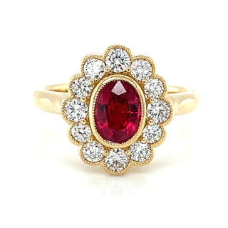18ct Yellow Gold Earth Grown Cluster Ruby and Diamond Ring