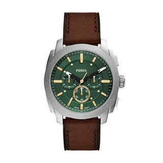 Fossil Machine Green Chronograph Dial, Brown Leather Watch