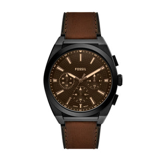 Fossil Everett Black Chronograph Dial Brown Leather Watch