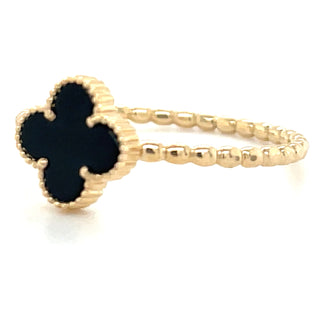 9ct Yellow Gold Black Onyx Clover Ring