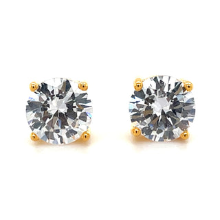 Golden Four Claw Round Cz Stud Earrings