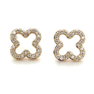 9ct Yellow Gold & Diamond Open Clover Earrings