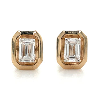 14ct Yellow Gold 0.43ct Laboratory Grown Emerald Cut Diamond Screw Back Earrings