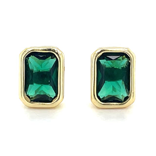 Golden Bezel Set Emerald Cz Earrings