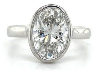 Mila - Platinum 3.01ct Laboratory Grown Oval Cut Bezel Set Diamond Solitaire Engagement Ring