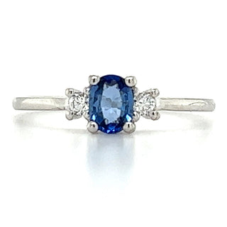 9ct White Gold Earth Grown Oval Sapphire & Diamond Ring