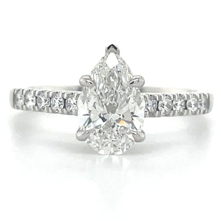 Kendall - 14ct White Gold Laboratory Grown Pear Solitaire With Castel Set Shoulders