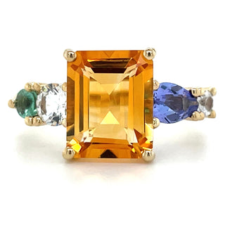 9ct Yellow Gold Earth Grown Citrine, Green Tourmaline, White Sapphire & Tanzanite Ring