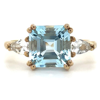 9ct Yellow Gold Earth Grown Blue Topaz & Green Amethyst Ring