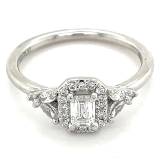 Rosaline - Platinum 0.54ct Emerald Cut Halo Earth Grown Diamond Ring