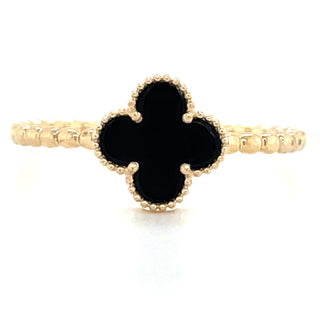 9ct Yellow Gold Black Onyx Clover Ring