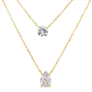 Golden Double Layer Pear & Round Cz Necklace