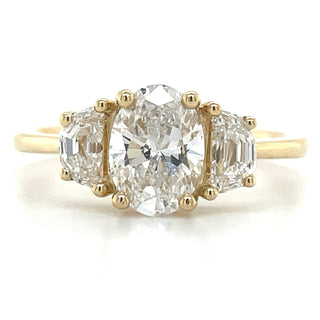 yellow gold oval and half moon diamond engagement ring