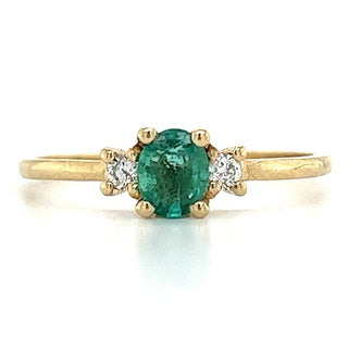 9ct Yellow Gold Earth Grown Oval Emerald & Diamond Ring