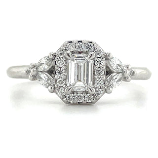 Rosaline - Platinum 0.54ct Emerald Cut Halo Earth Grown Diamond Ring
