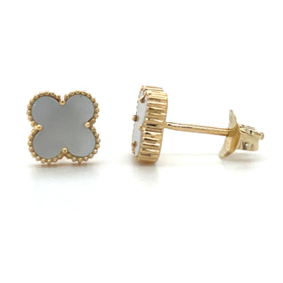 9ct Yellow Gold Mother Of Pearl Clover Earrings