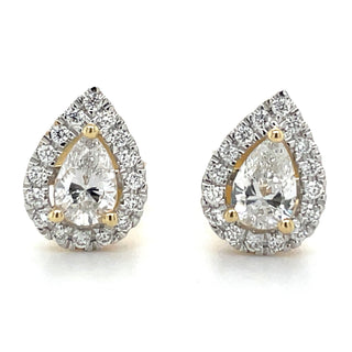 14ct Yellow Gold Laboratory Grown 0.70ct Pear Halo Diamond Earrings