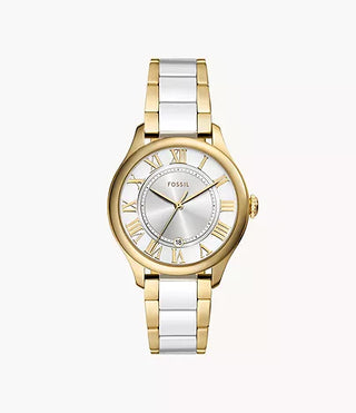 Fossil Gilmore Three-Hand Date Gold-Tone and White Ceramic Watch