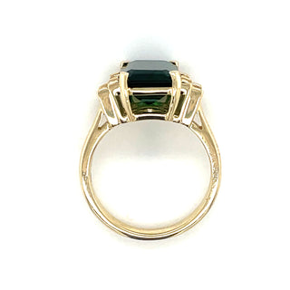 14ct Yellow Gold Laboratory Grown 4.46ct Emerald with Side Baguette Diamonds