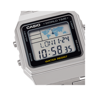 Casio Vintage Silver World Dial Digital Watch