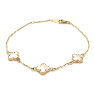 9ct Yellow Gold Mother Of Pearl Multi Clover Bracelet
