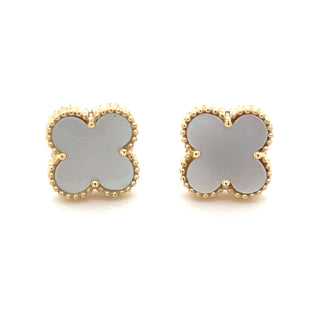 9ct Yellow Gold Mother Of Pearl Clover Earrings