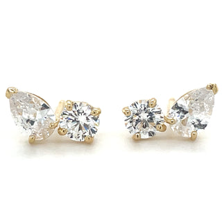 9ct Yellow Gold Toi Et Moi Cz Earrings