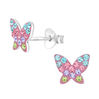 Children’s Sterling Silver Multicoloured Butterfly Ear Studs