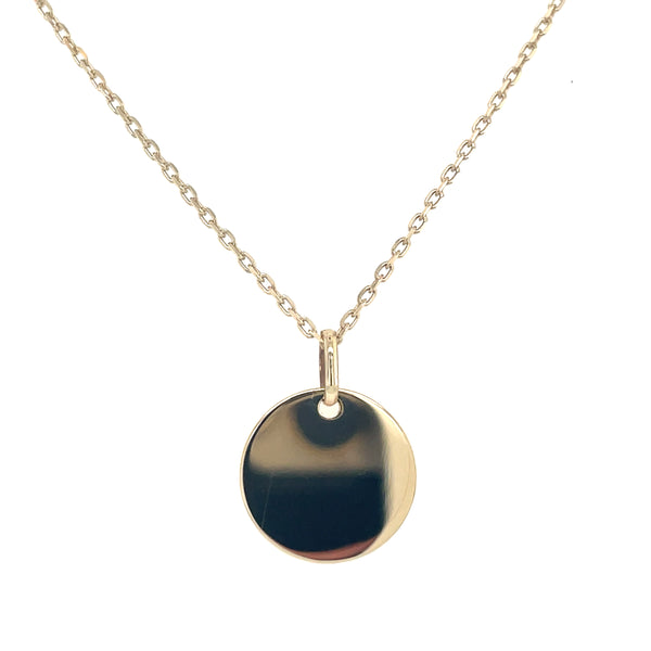 9ct Yellow Gold 12mm Plain Disc Pendant- Birthstone