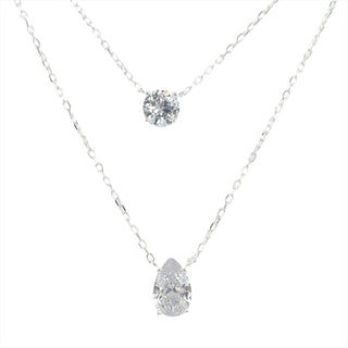 Sterling Silver Double Layer Pear & Round Cz Necklace